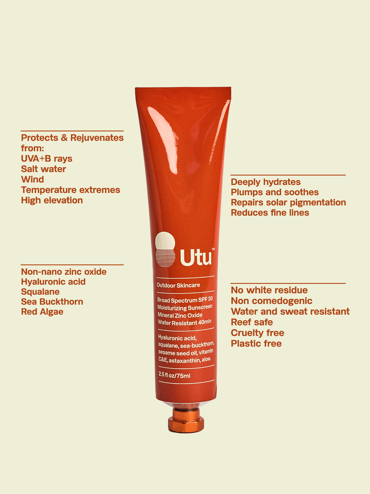 SPF30 Daily Moisturizer Clean Mineral Sunscreen Hyaluronic Acid Squalane Vitamin C+E